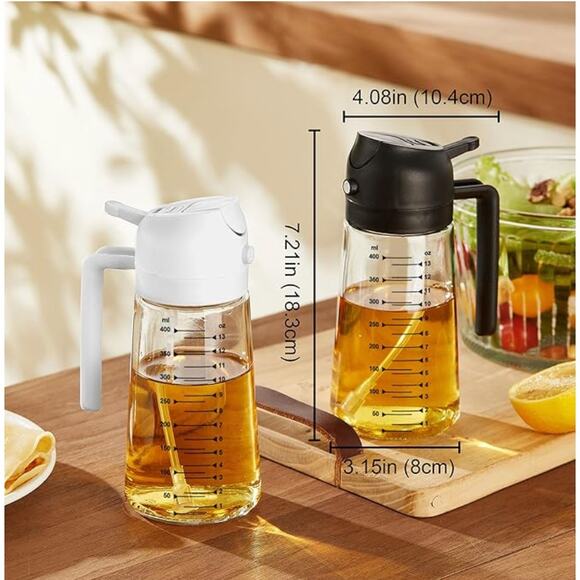 2 in 1 Glass Olive Oil Dispenser Bottle Sprayer for Cooking- White - Picture 3 of 6